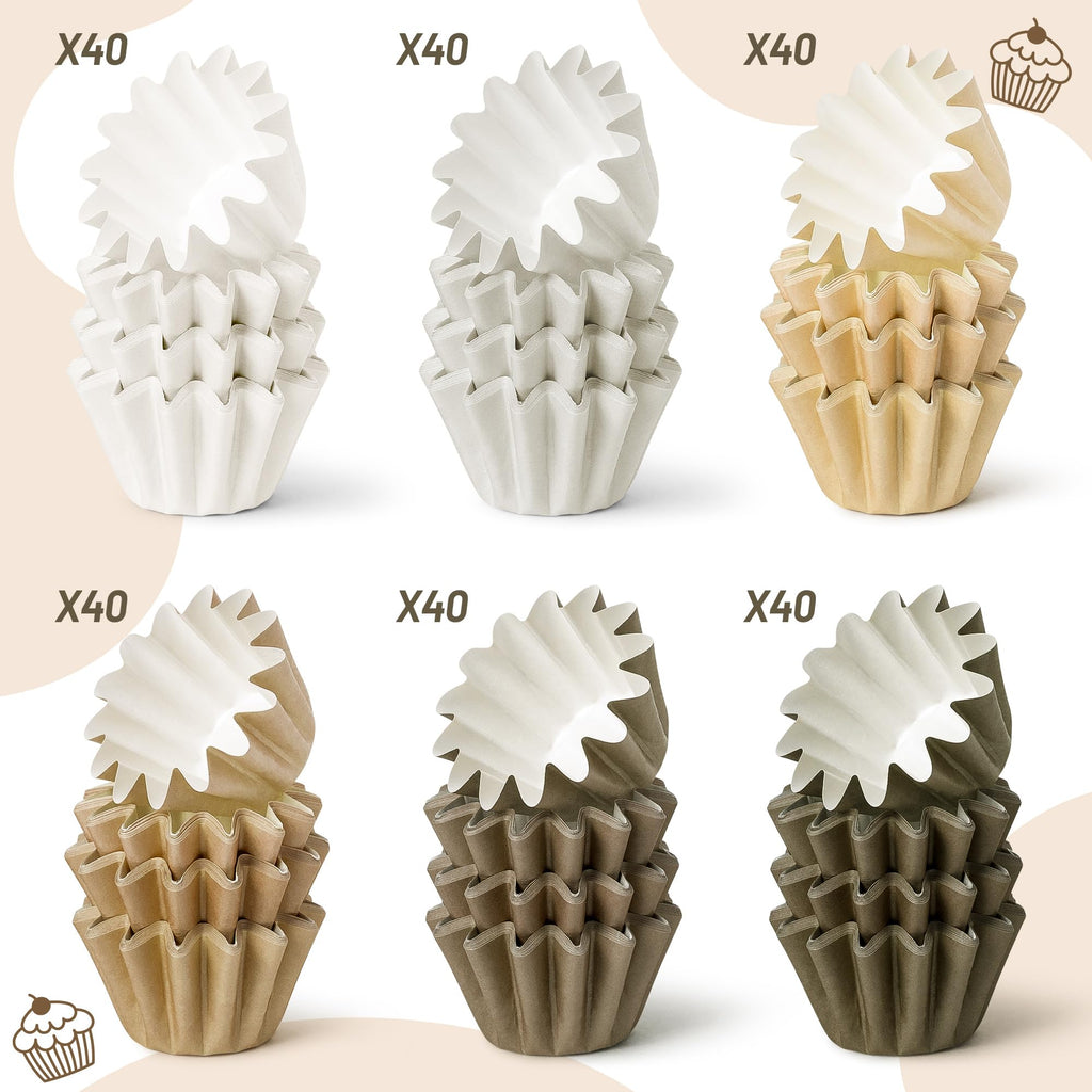 Mini Size Cupcake Liners - 240 Counts Coffee Tan Grease-Resistant Muffin Baking Cups, Bulk Brown Neutral Disposable Paper Cupcake Wrappers for Celebration Gathering Baby Shower Birthday Party Supplies