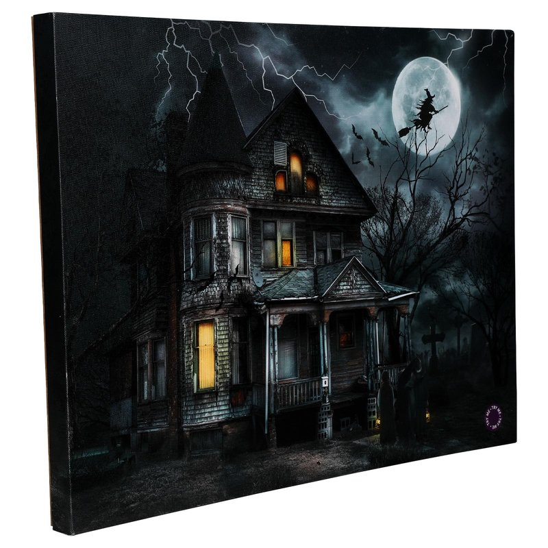 YYPLIAN Led Canvas Wall Art, Castle Light Up Painting Wall Decor, Halloween Lighting Painting Decoration with Battery Operated Lighted and Sound 20X15 Inch