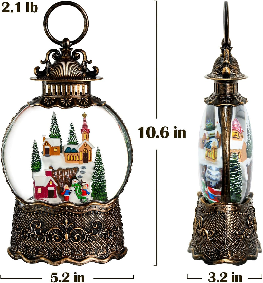 Priddop Village Snow Globe - Musical Christmas Decoration with Snowman Scene | 10.6 Inch USB/Battery Timer
