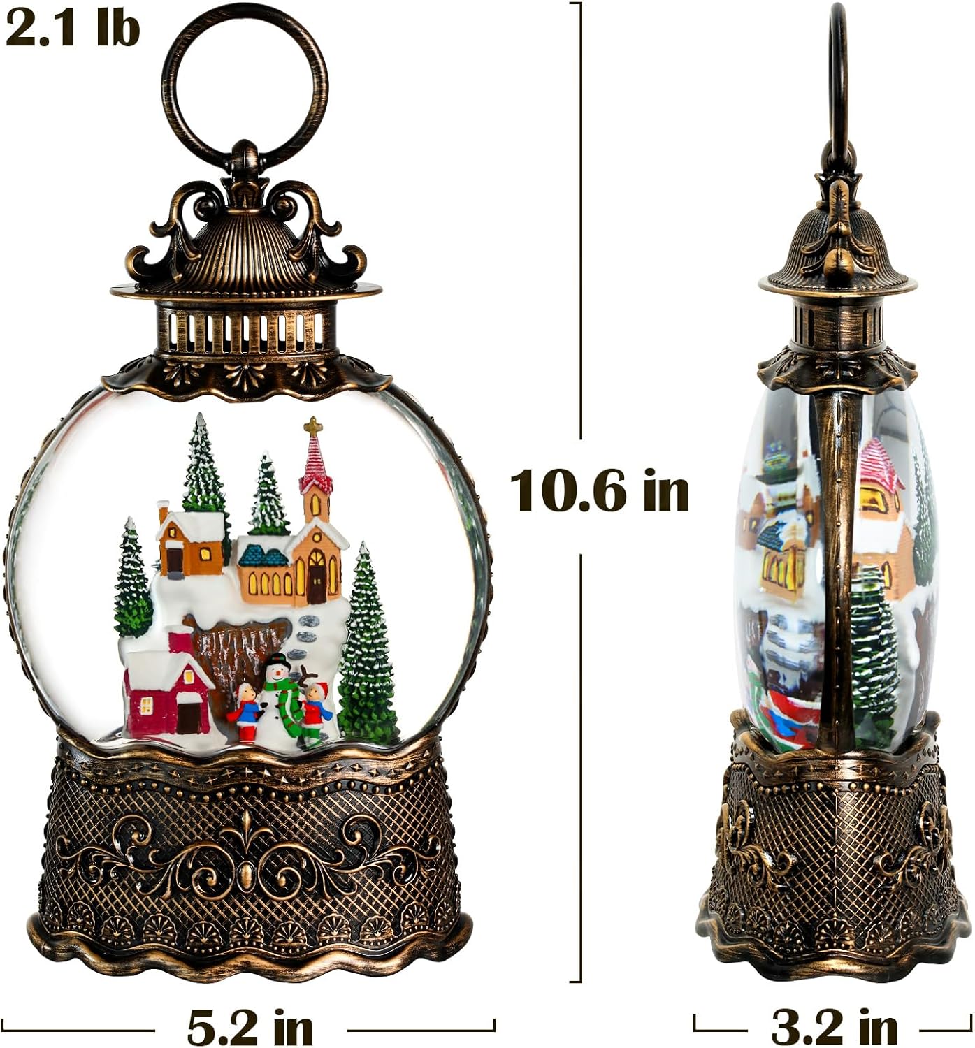 Priddop Village Snow Globe - Musical Christmas Decoration with Snowman Scene | 10.6 Inch USB/Battery Timer