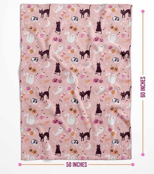 Pink Halloween Blanket - Cute & Stylish for Summerween - Pink Ghost Blanket - Halloween Decor for Bedroom - Soft and Plush - 50 x 60