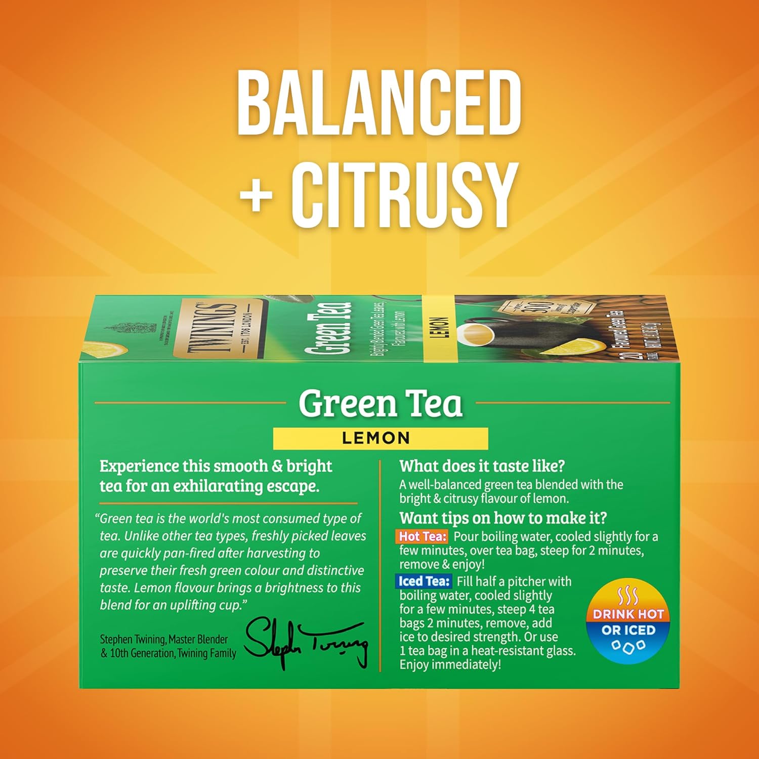 Twinings Green Tea - Zesty Lemon Flavor, Individually Wrapped Bags, 20 Count (Pack of 6)