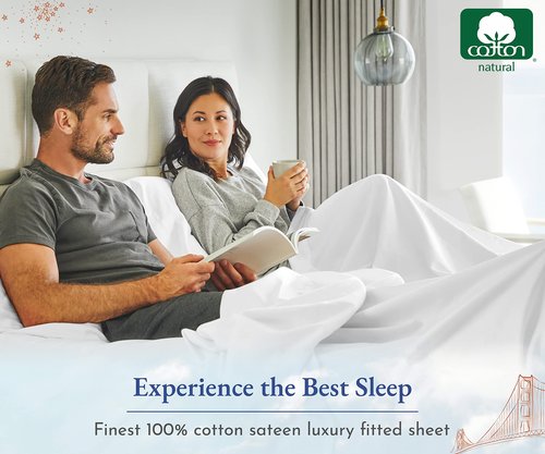 2 King Fitted Sheets, 400 Thread Count 100% Cotton Sateen, King Size Fitted Sheets with Deep Pockets (Bright White)