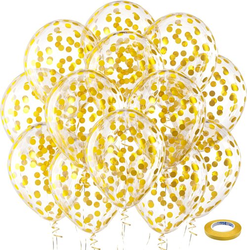 Bezente Gold Confetti Balloons - 12-Inch Helium Balloons with Golden Dots | 60 Pack for Parties & Events