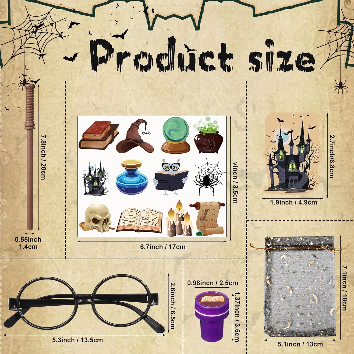 Pasimy Wizard Party Favors - 144 Pcs Birthday Decorations with Mini Notebook, Glasses & Stickers