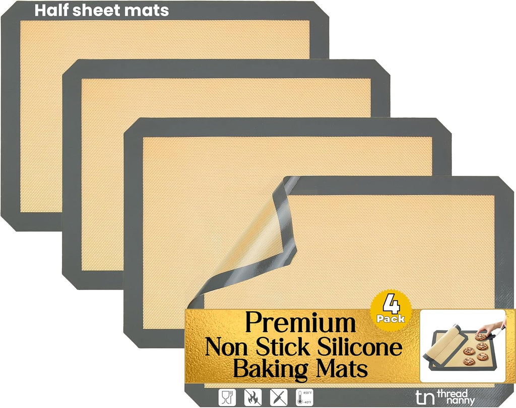 Skiennix Silicone Baking Mats - Non-Stick, Reusable 4-Pack for Oven | Heavy-Duty Half Sheet for Macarons & Pastries