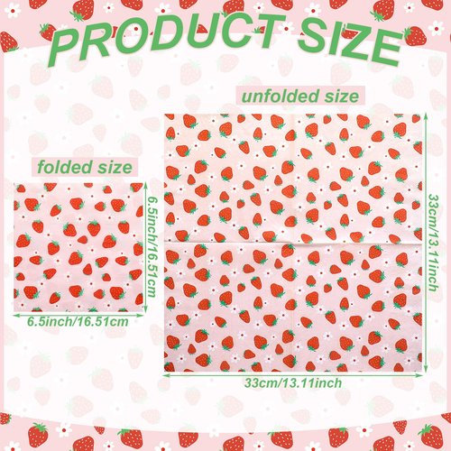 Janlaugh 100 Pcs Strawberry Paper Napkins Set Disposable Summer Fruit Paper Napkins Pink for Berry Sweet Strawberry Decoration Catering Event Birthday Summer Party Supplies (6.5 x 6.5 Inches)