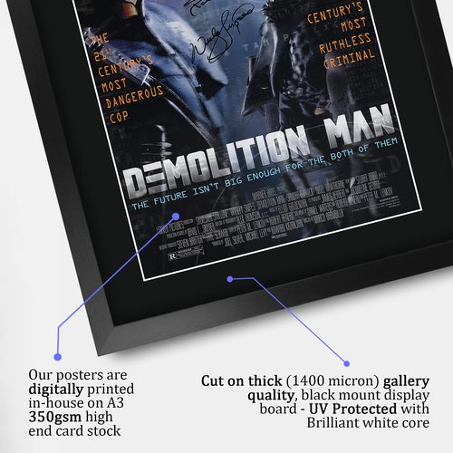 HWC Trading Demolition Man Sylvester Stallone, Sandra Bullock, Wesley Snipes 16 x 12 inch Framed Gifts Printed Poster Signed Autograph Picture for Movie Memorabilia Fans - 16" x 12" Framed
