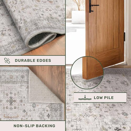 Hazo Haus Hallway Runner Rug - Light Gray Washable, Non-Slip & Stain Resistant | 2'6" x 10' for Kitchen & Boho Décor