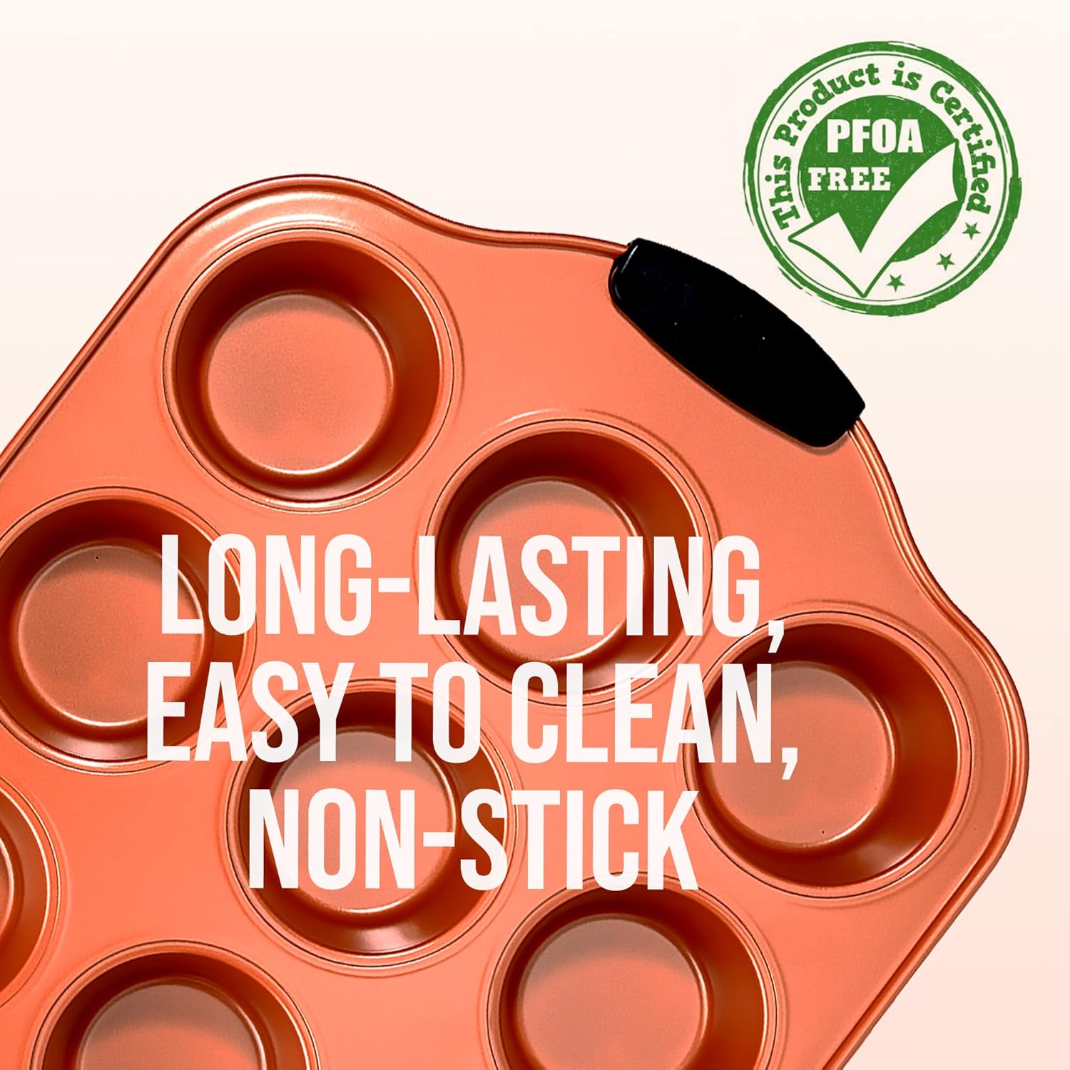 Nutrichef 12-Cup Muffin Pan - Durable Nonstick Carbon Steel Bakeware with Silicone Handles | Easy Clean, Stain Resistant, 16.22'' x 10.43''