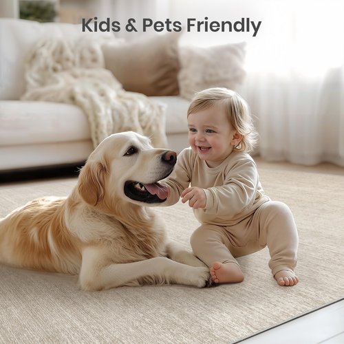 Valenrug Washable Rugs 6x9 - Ultra Thin Stain Resistant 6x9 Rugs for Living Room, Non Slip Backing 0.25" Low Pile Rugs for Bedroom, Folable Machine Washable Area Rug (6x9, Beige)