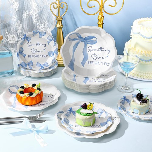 Roshtia 100 Pcs Something Blue Before I Do Paper Plates Blue Bowknot Wedding Bow Decorations 7 Inch 9 Inch Disposable Dinner Plates Bulk for 50 Guests Wedding Bridal Shower Engagement Bachelorette