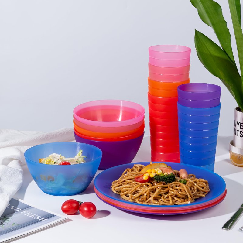 Plastic Dinnerware set, Unbreakable and Reusable Plastic Plate, Bowl and Tumbler | set of 18 Blue