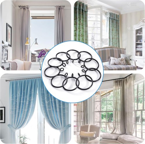 44 Pack Metal Curtain Rings by [Brand Name] - Durable Drapery Rings for Pinch Pleat Curtains | 1.5 Inch ID, Fits Up to 1.2 Inch Rod (Black)