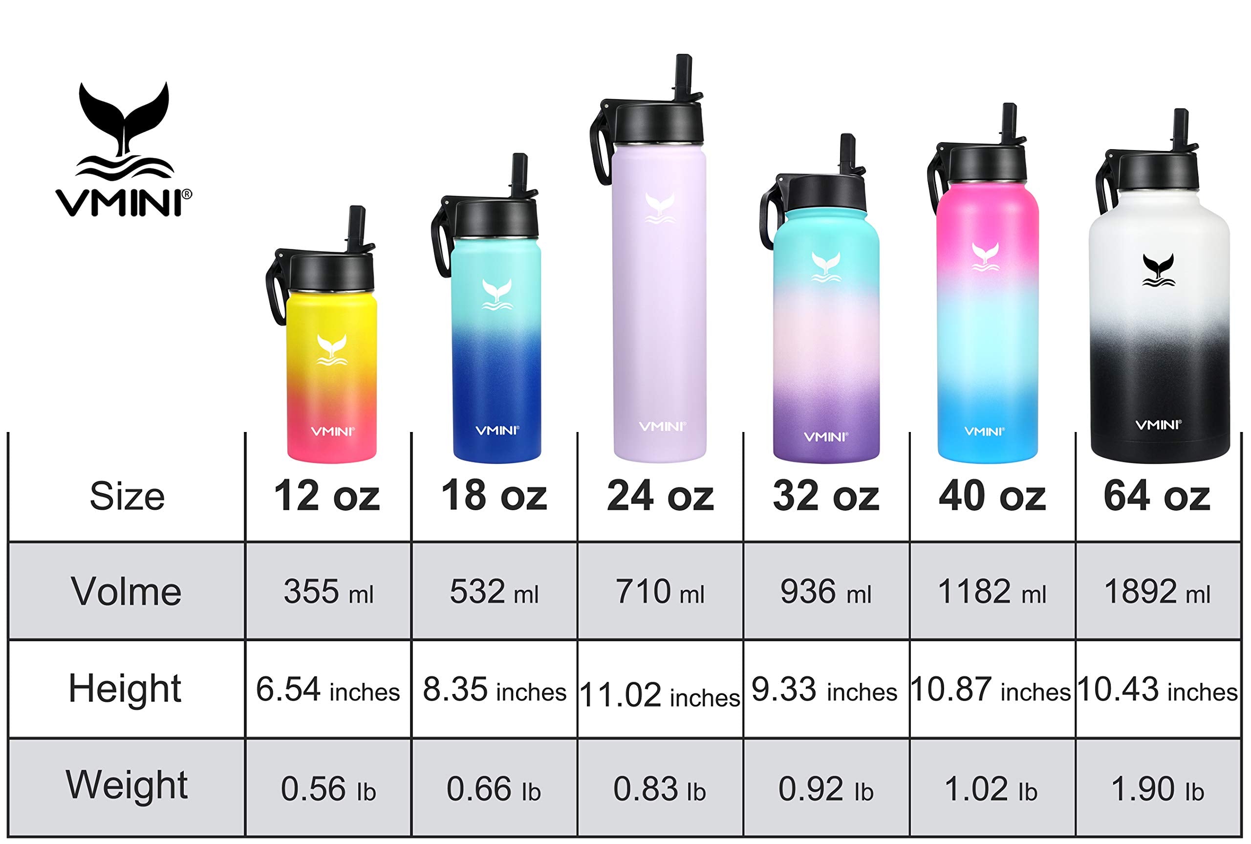 Vmini Water Bottle with Straw, Wide Rotating Handle Straw Lid, Wide Mouth Vacuum Insulated Stainless Steel Water Bottle, Pick, 18 oz