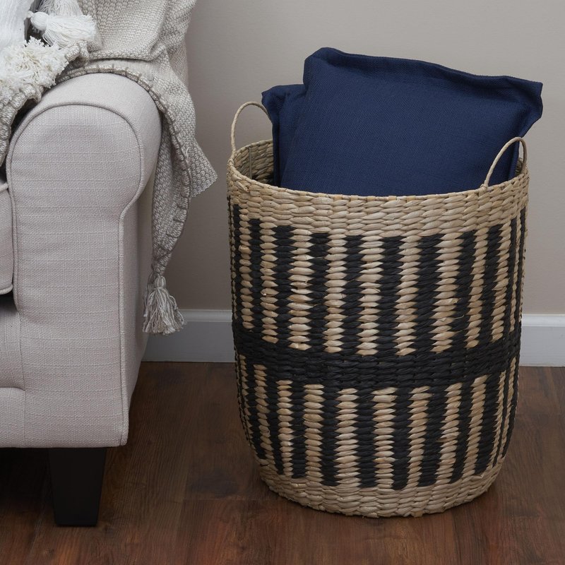 Household Essentials Cattail and Paper Pillar Basket, Natural and Black