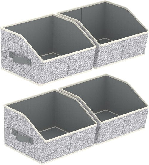 Homsorout Storage Bins - Small Trapezoid Closet Organizers with Handles | 4 Pack in Light Gray