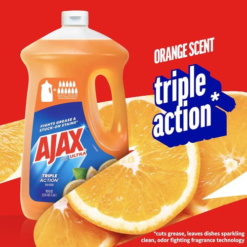 Ajax Ultra Liquid Dish Soap - Orange Scent, Triple Action Formula, 90 Fl Oz Bottle