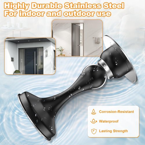 Crosize Magnetic Door Stoppers - Stainless Steel Wall & Floor Mount Door Holders | No Drilling, 2 Pack, Black