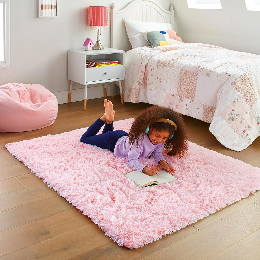 Ophanie 3x5 Pink Area Rug - Non-Slip Fluffy Dorm & Bedroom Essential | Aesthetic Home Decor