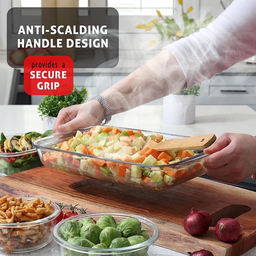 EATEX 8-Piece Deep Glass Casserole Dishes - Oven Safe Bakeware with Plastic Lids | Ideal for Lasagna & Leftovers