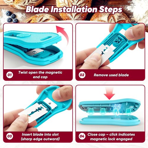 24SHEN Bread Lame - Sourdough Scoring Tool with Magnetic Handle & 5 Razor Blades | Blue