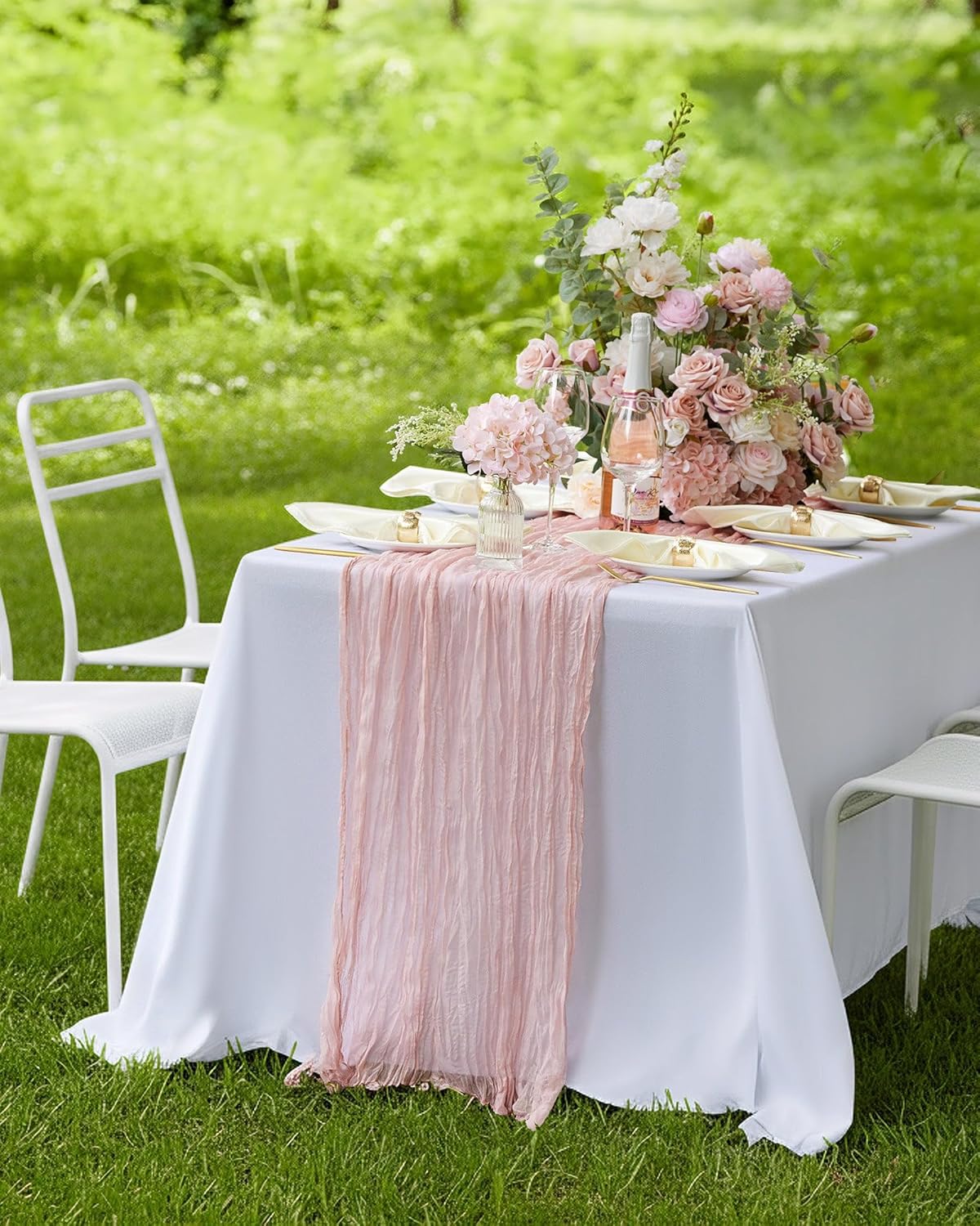 Pureegg Cheesecloth Table Runner - 2-Pack 120'' Dusty Pink Boho Table Cloth for Weddings & Parties