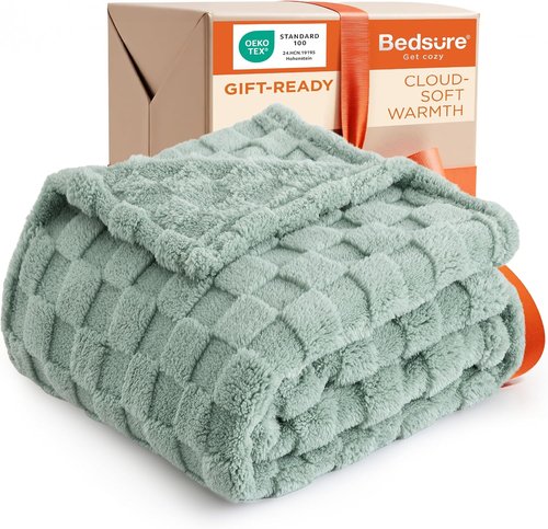 Bedsure GentleSoft Throw Blanket - Cozy Sage Green Checkered Fleece for Couch & Bedroom | 50x60 Inches