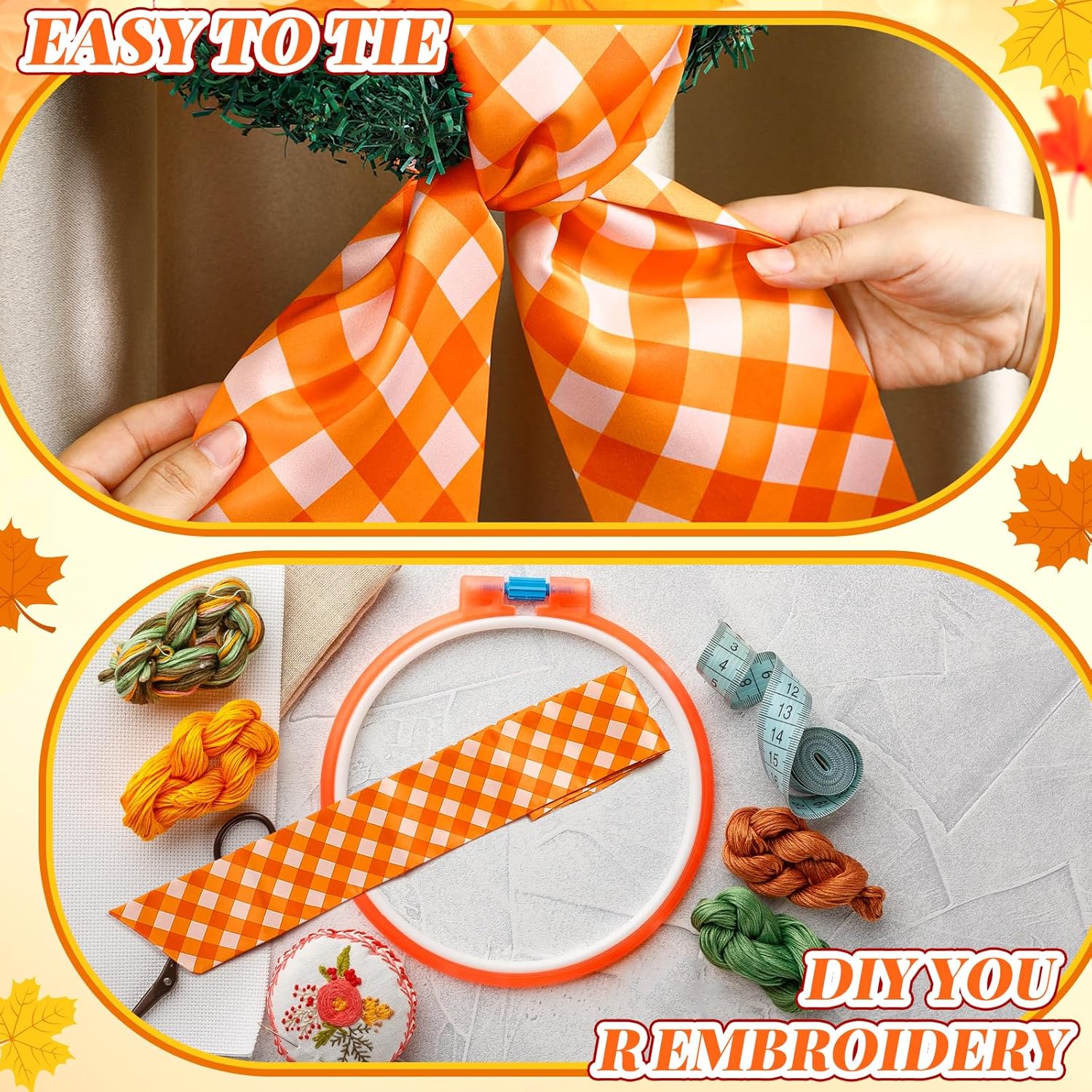 VitalCozy Fall Check Wreath Sash - Elegant Satin Ribbon for Monogrammed Decor | Indoor/Outdoor Use