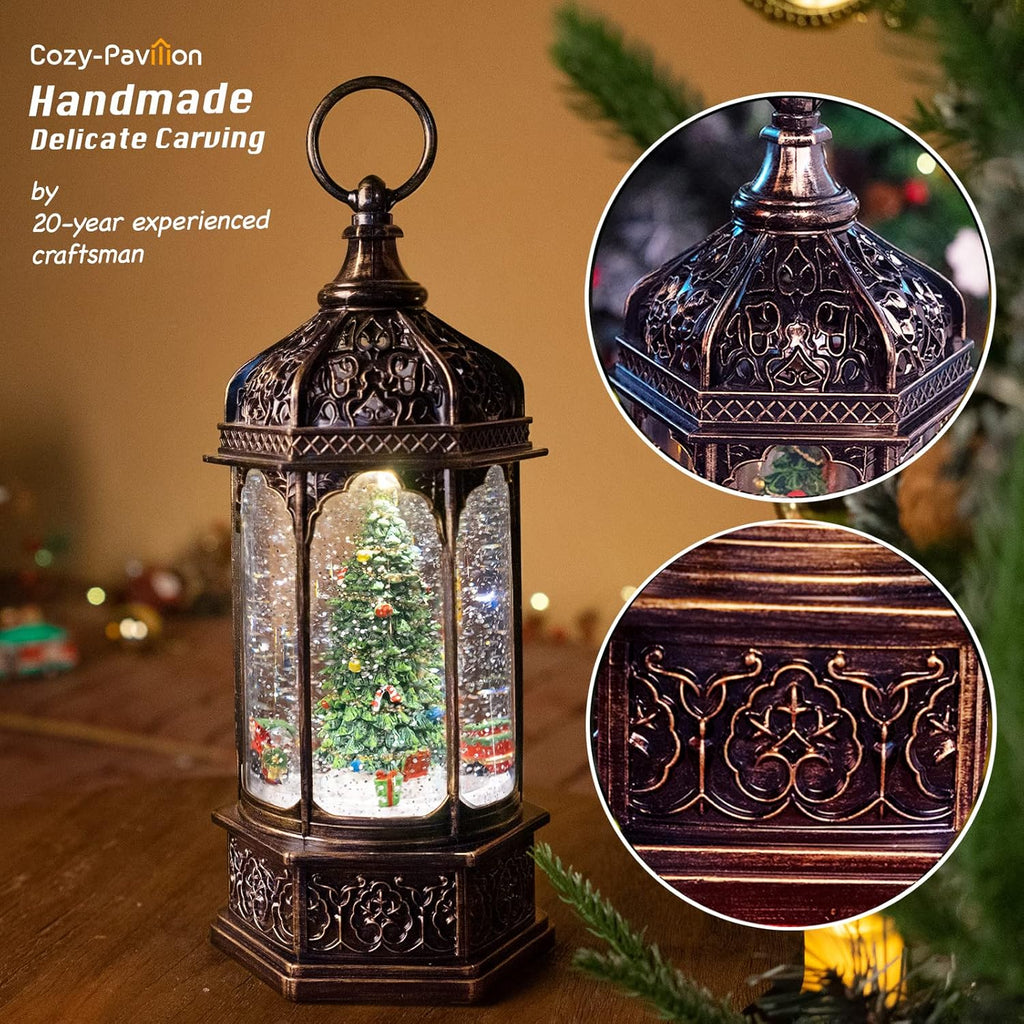 Musical Christmas Tree Snow Globe - Rotating Trains with Timer | 12.7'' Decorative Music Box
