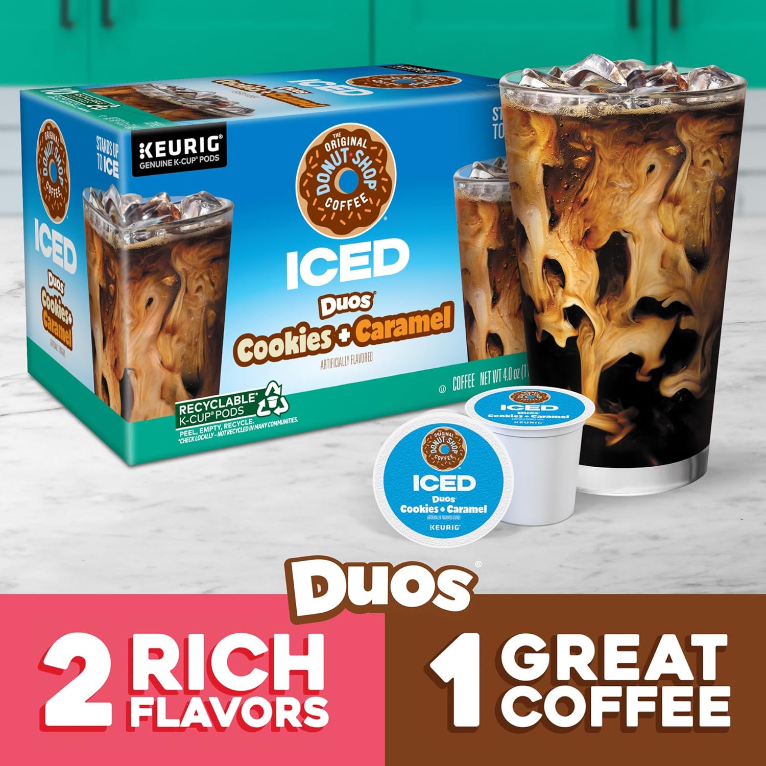 Original Donut Shop | Iced Duos Cookies & Caramel Coffee | 24 Count Keurig K-Cup Pods