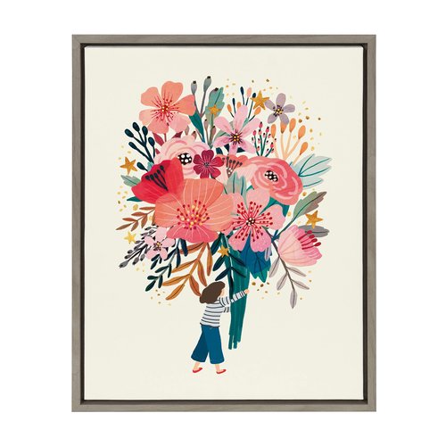 Kate and Laurel Sylvie Hope Framed Canvas Wall Art by Mia Charro, 18x24 Gray, Floral Botanical Art for Wall