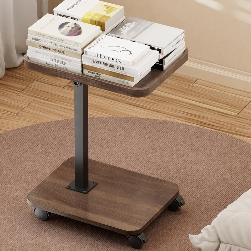 ZUJJAFY Tv Tray Table, Adjustable Height C Shaped End Side Table for Couch Chair Bed or Small Spaces, Swivel Sofa Armresrt Tables for Drinks Dinner Snack, with Wheels, Couch Tables that Slide Under