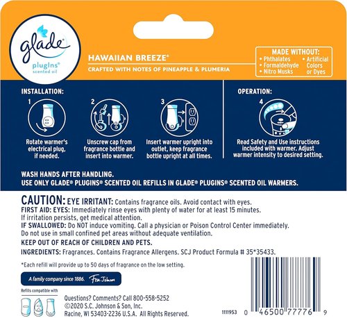 Glade PlugIns Refills Air Freshener - Hawaiian Breeze Scented Essential Oils | 3.35 Fl Oz, 5 Count