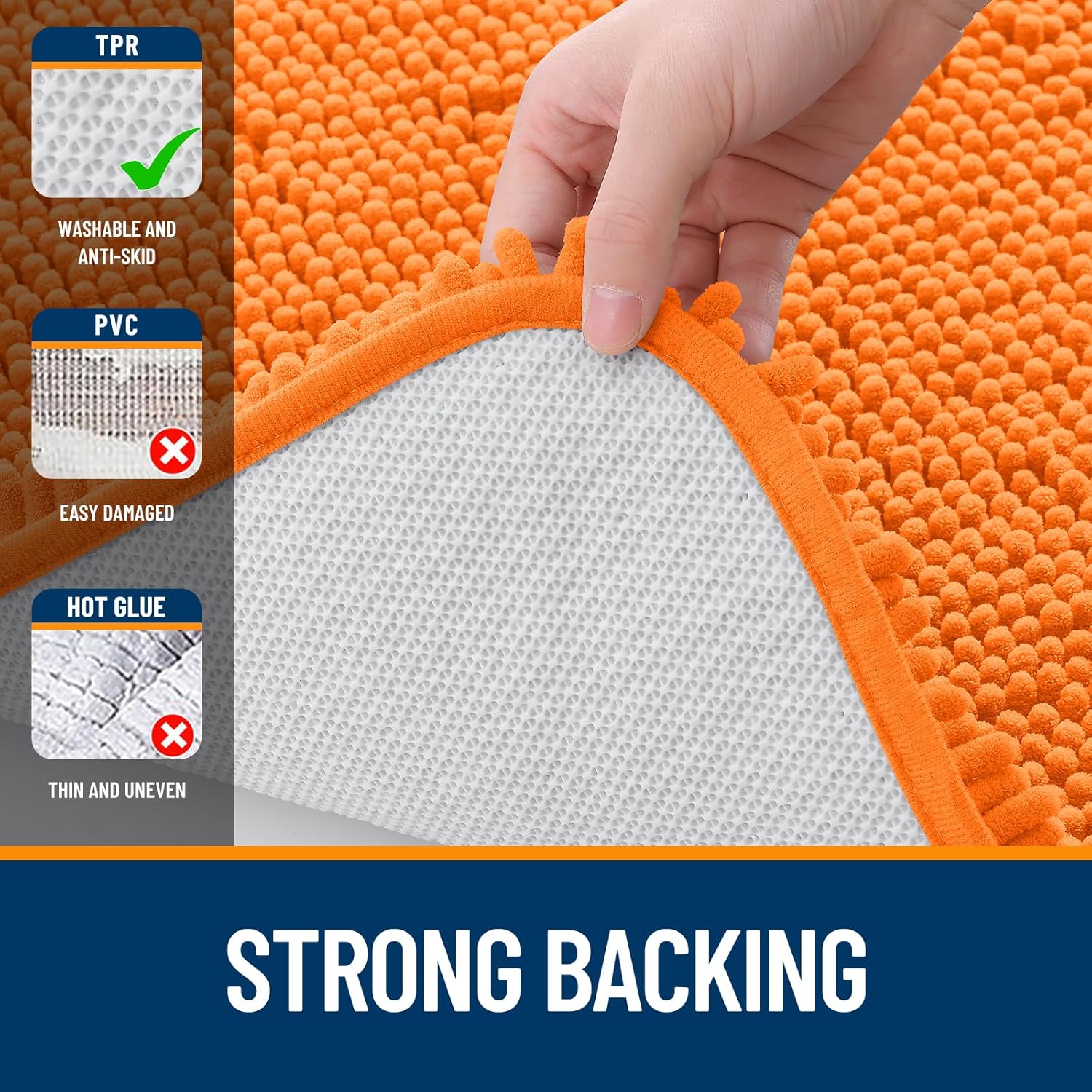 OLANLY Bathroom Runner Rug - Extra Soft Chenille, Quick Dry, Machine Washable | 59x20 Inches, Orange