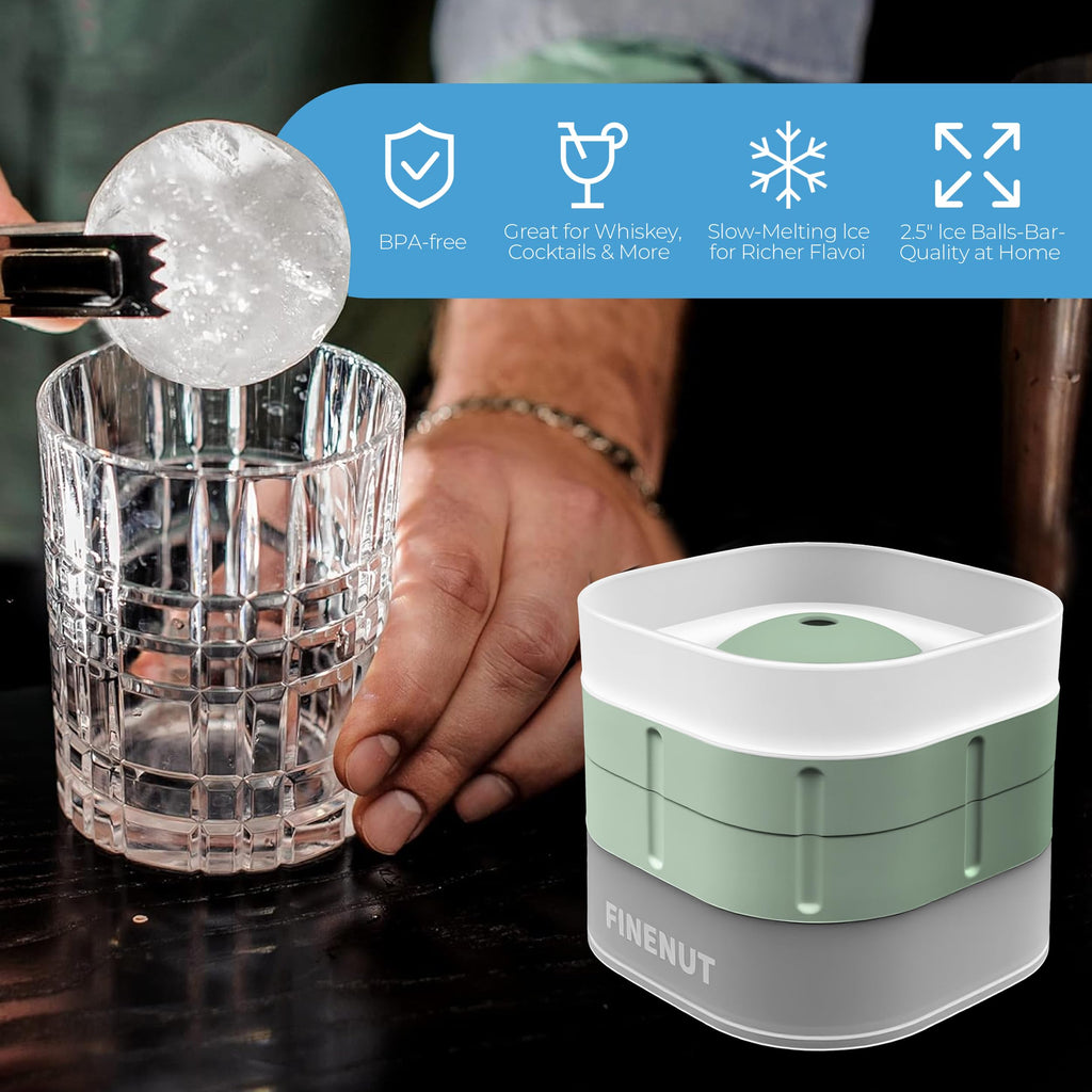 FINENUT Silicone Ice Ball Mold with Lid, 4 Pack – 2.5 Inch Large Sphere Round Ice Maker, Easy Release BPA-Free Silicone Trays for Whiskey & Cocktails, Home Bars & Freezer (Multicolor-Premium)