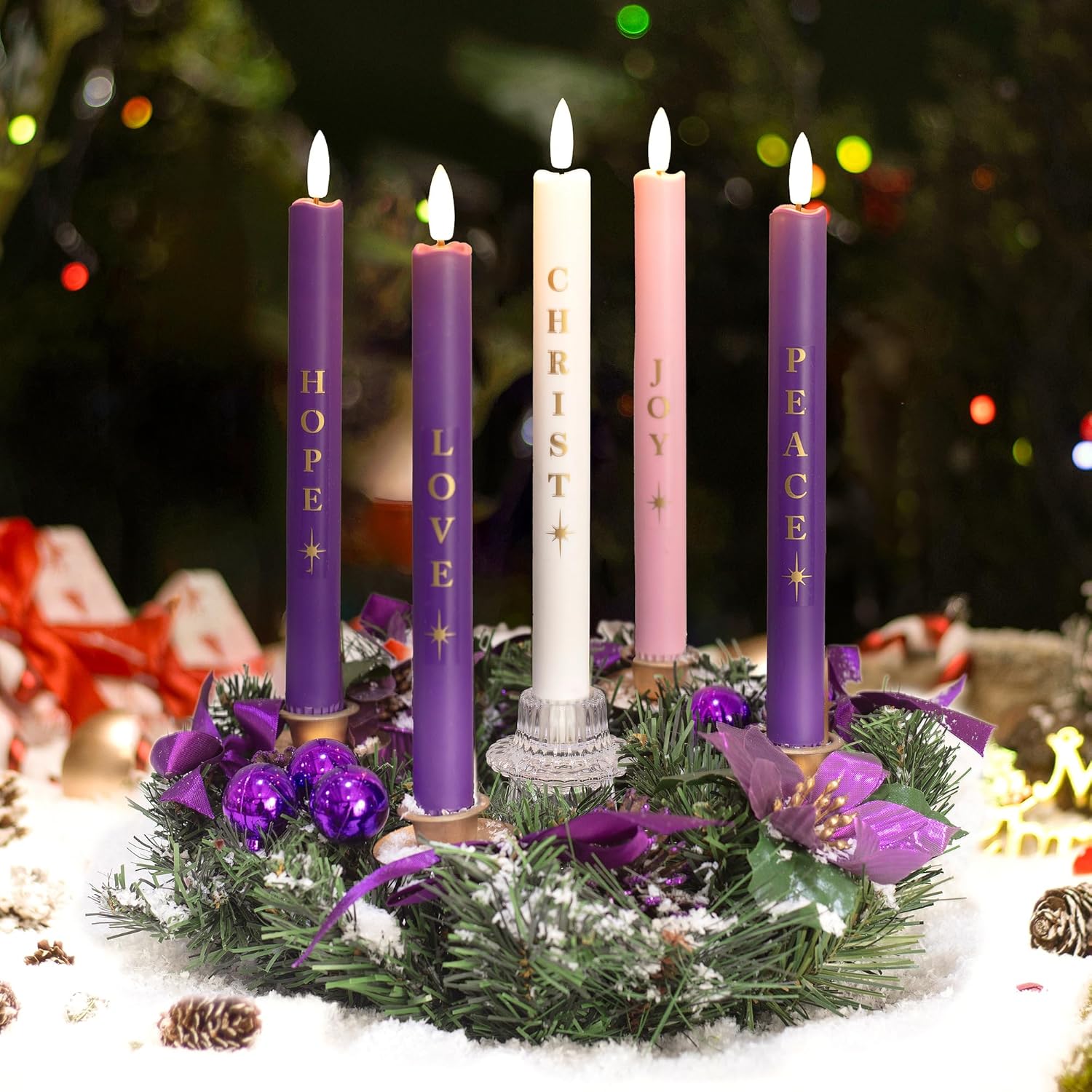 Stmarry Flameless Advent Candles - Realistic 3D Flames with Remote Control | Set of 5, 10 Inch Tall