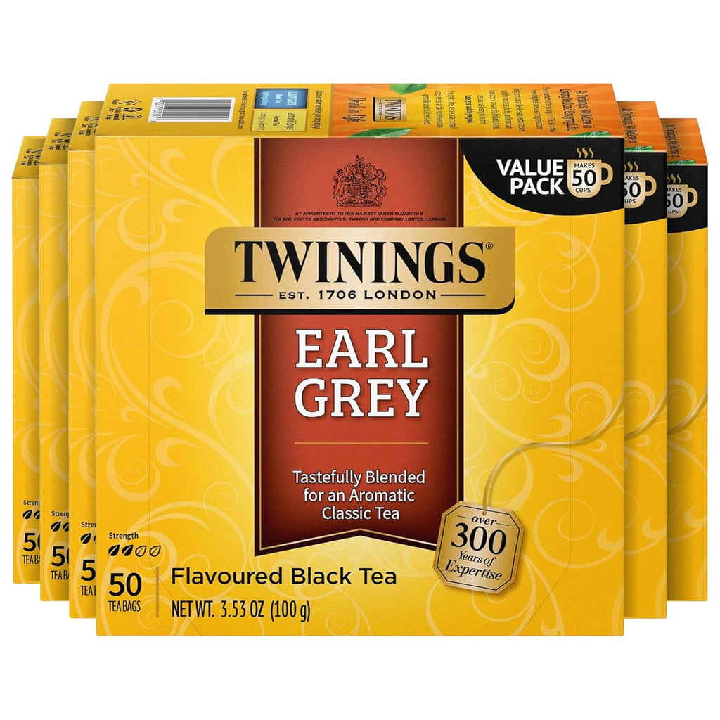 Twinings Earl Grey Black Tea - Individually Wrapped Bags, Citrus & Bergamot Flavor, 50 Count (Pack of 6)