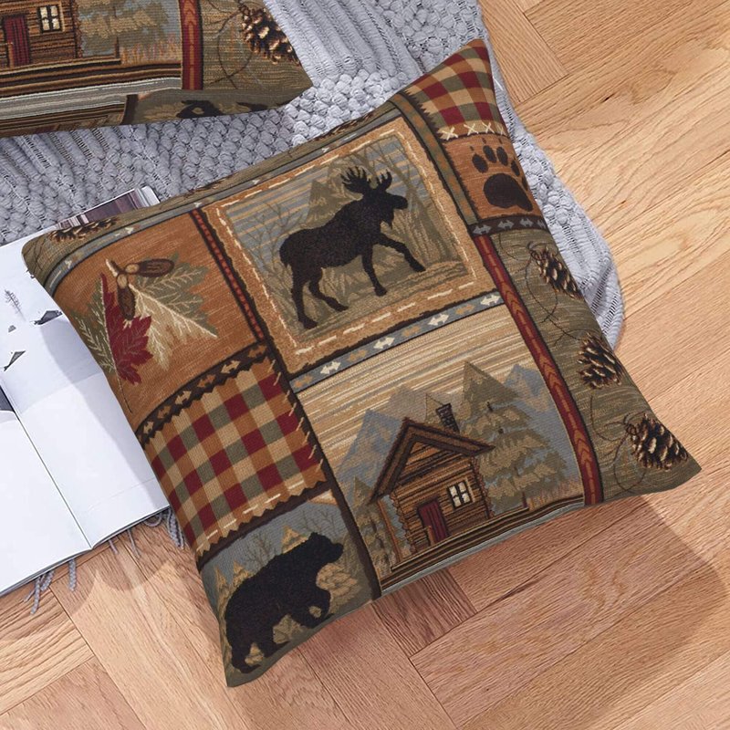 DATANSEN Set of 2 Square 20x20 inch Retro Brown Throw Pillow Covers Rustic Lodge Bear Moose Decorative Throw Pillowcase for Home Sofa Thick Cotton Linen Cushion Cases (50x50 cm) Paw Prints Cabin