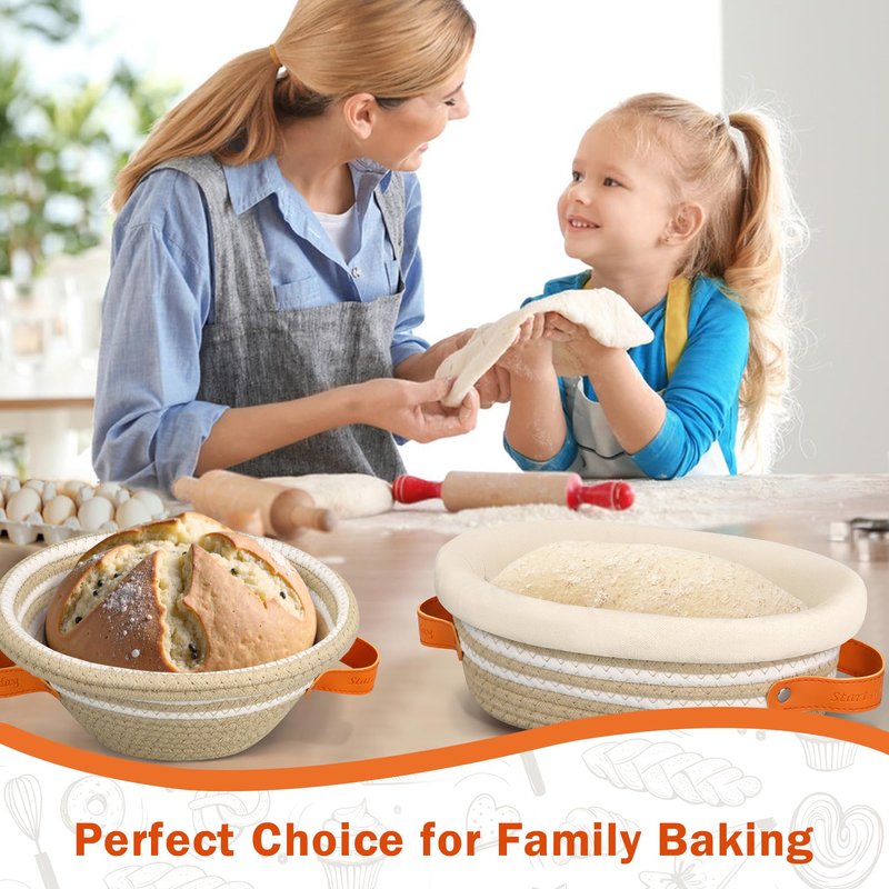 Reeple Banneton Sourdough Bread Proofing Basket Set of 2, Oval & Round Cotton Rope Bread Supplies Proofing Bowls with Liners and Covers for Sourdough Bread Baking