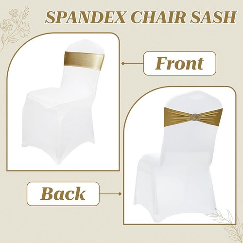 MDS Spandex Foil Chair Sashes - Universal Fit Elastic Stretch Bands with Buckle | Metallic Gold, Pack of 200