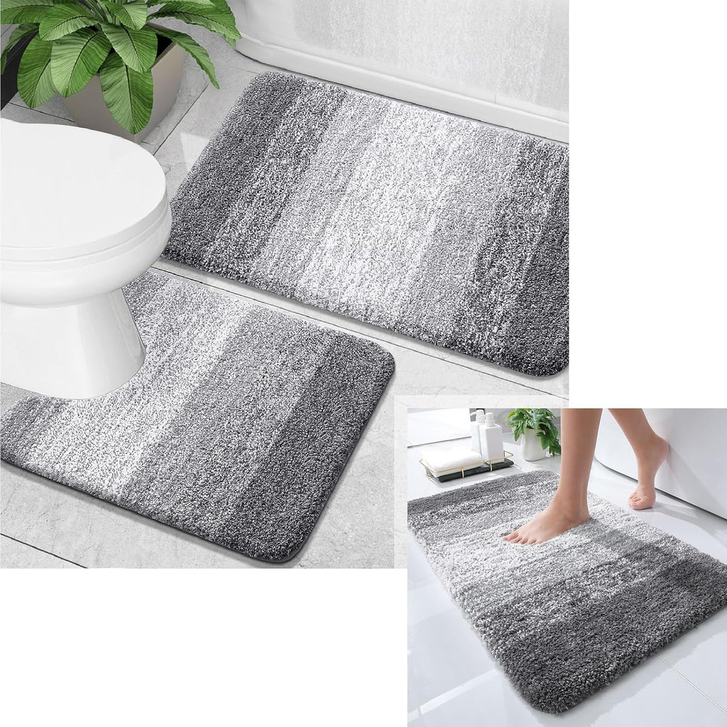 OLANLY Ombre Bath Rug Set - Soft & Absorbent 2-Piece Bathroom Rugs | Grey 30x20 & 24x16+24x20