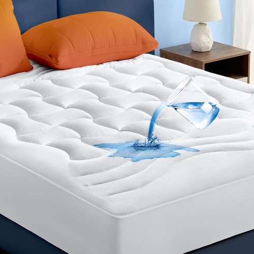 Bedsure Waterproof Mattress Protector - Quilted Fitted Pad for Queen Size Beds, Noiseless & Machine Washable, White, 60x80 Inches
