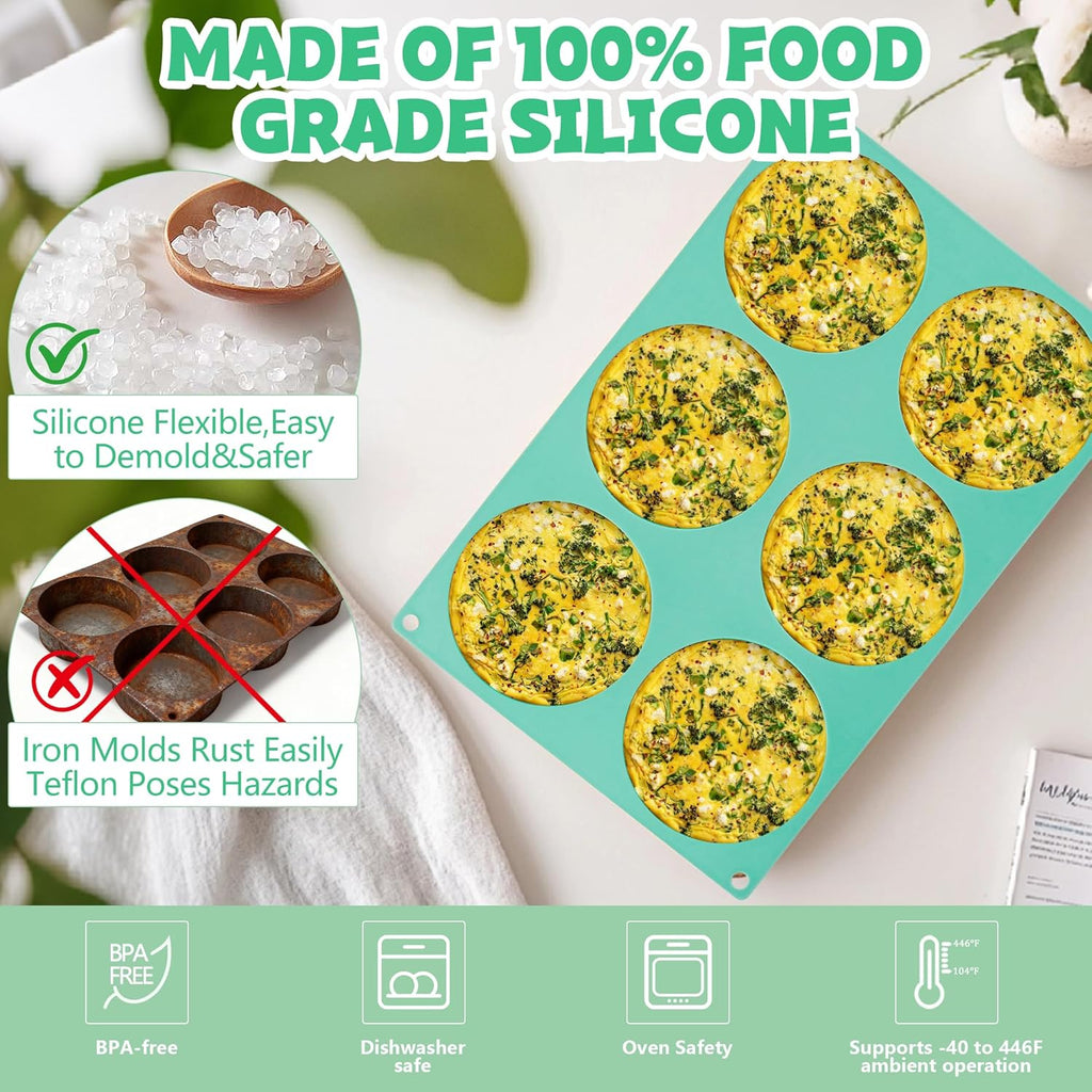 Skiennix 4-Inch Round Silicone Baking Mold - Non-Stick 2-Piece Muffin Top Pan | 6-Cavity for Breakfast Sandwiches