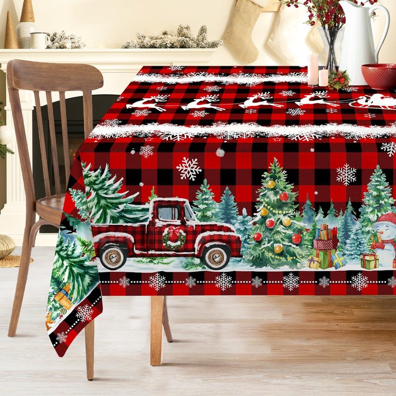 cusugbaso Christmas Tablecloth 60x84 Inches for Rectangle Tables - Red Buffalo Plaid Christmas Decor for Table - Water Resistant Xmas Table Cloth, Party Decorations for Kitchen, Home