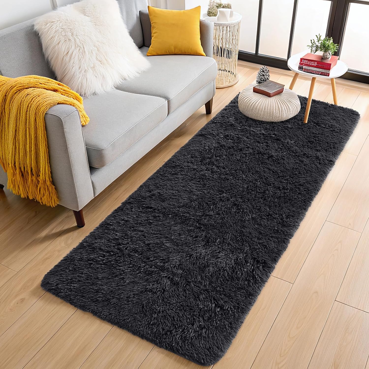 OLANLY Runner Rugs - Soft, Machine Washable Shaggy Design for Hallway & Bedroom | Black 2x10 ft