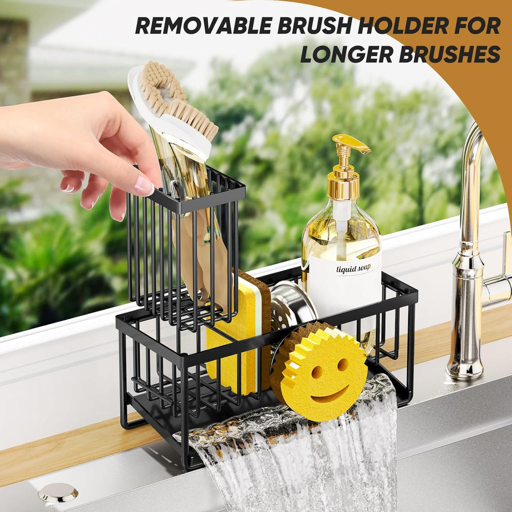 Skiennix Sponge Holder - Smiley Face Sink Caddy with Removable Brush Holder | Self-Draining Design