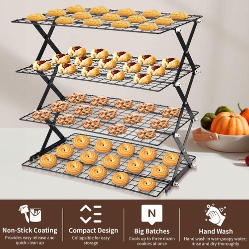 2/3/4-Tier collapsible cooling rack for baking,Folding Cooling Grid,Adjustable Stackable Roasting Cooking Drying Wire Cooling Rack for Cookies Baking