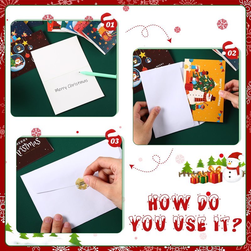 Fulmoon 360 Set Christmas Cards with Envelopes Stickers Blank Inside Christmas Cards Bulk Boxed Vintage Christmas Cards Boxed Christmas Cards Merry Christmas Cards with 360 Envelopes and Stickers