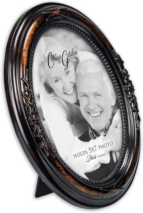 Cottage Garden Photo Frame - Personalizable Burlwood Finish | 5 x 7 Oval Design for Table & Wall